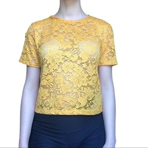 ZARA short sleeve lace see through yellow top
